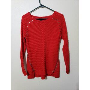 Intro red, long sleeve, 100% cotton, ribbed top, sweater, size petite medium